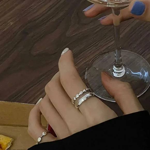 925 Sterling Silver Minimalist Heart Ring Double Layer Ring Dainty Silver Ring - Picture 3 of 3